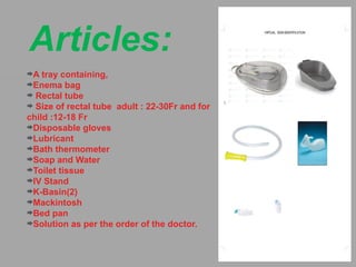 Enema and purpose and types for nursing | PPTX