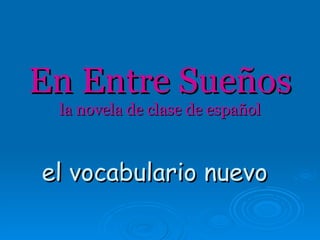 En Entre Sue ños la novela de clase de español el vocabulario nuevo 