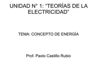 UNIDAD N° 1: “TEORÍAS DE LA ELECTRICIDAD” TEMA: CONCEPTO DE ENERGÍA Prof. Paolo Castillo Rubio 