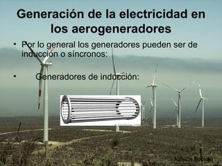 Generación de la electricidad en los aerogeneradores Por lo general los generadores pueden ser de inducción o síncronos: Generadores de inducción:   Nicolás Poblete 