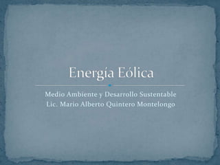 Medio Ambiente y Desarrollo Sustentable
Lic. Mario Alberto Quintero Montelongo

 