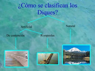 ¿Cómo se clasifican los Diques? Artificial Natural De contención Rompeolas 