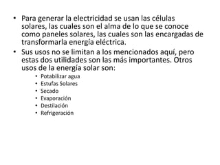 Energía Solar TérmicaLa energía solar térmica es una rama de la energía solar que consiste en el aprovechamiento de la energía calorífica del sol en la vida de los seres humanos.