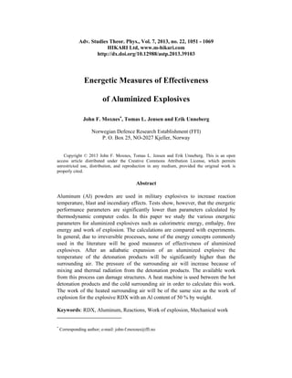 ENERGETIC MEASURES OF EFFECTIVENESS OF ALUMINIZED EXPLOSIVES 