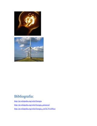 Bibliografia:
http://pt.wikipedia.org/wiki/Energia
http://pt.wikipedia.org/wiki/Energia_potencial
http://pt.wikipedia.org/wiki/Energia_cin%C3%A9tica
 