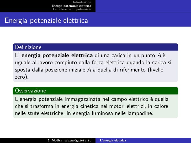 Lenergia elettrica Definizione di energia elettrica