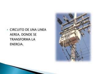 CIRCUITO DE UNA LINEA AEREA, DONDE SE TRANSFORMA LA ENERGIA. 