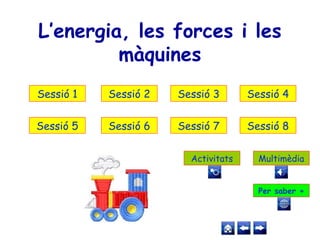 L’energia, les forces i les
màquines
Sessió 1 Sessió 2 Sessió 3 Sessió 4
Sessió 5 Sessió 8Sessió 7Sessió 6
Activitats Multimèdia
Per saber +
 