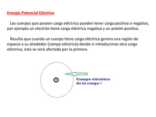Energía Potencial Eléctrica
Los cuerpos que poseen carga eléctrica pueden tener carga positiva o negativa,
por ejemplo un ...