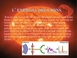 ENERGIA POTENCIAL L'energia potencial és l'energia que s'ha emmagatzemat en un sistema físic com a resultat de fer un treball contra una força, com ara la gravet- at, o una molla. El nom de potencial s'aplica en tant que es tracta d'una energia que té el potencial de ser convertida a d'altres formes com l'energia cinètica. Al Sistema Internacional d'Unitats en mesura en joules, la mateixa unitat que s'empra per al treball o qualsevol tipus d'energia. 