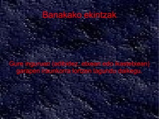 Banakako ekintzak




Gure inguruan (adibidez, etxean edo ikastetxean)
  garapen iraunkorra lortzen lagundu daikegu.
 