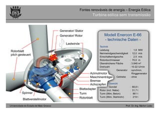 Universidade do Estado de Mato Grosso Prof. Dr.-Ing. Marlon Leão
Fontes renováveis ​​de energia – Energia Eólica
Turbina eólica sem transmissão
 