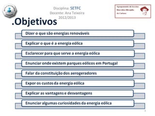 Disciplina: SETFC
        Docente: Ana Teixeira

.Objetivos
             2012/2013




                                3
 