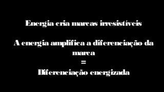 Energia cria marcas irresistíveis
A energia amplifica a diferenciação da
marca
=
Diferenciação energizada
 