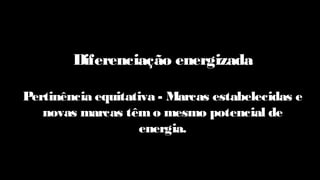 Diferenciação energizada
Pertinência equitativa - Marcas estabelecidas e
novas marcas têmo mesmo potencial de
energia.
 