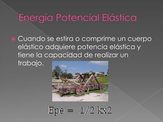    Cuando se estira o comprime un cuerpo
    elástico adquiere potencia elástica y
    tiene la capacidad de realizar un
    trabajo.
 