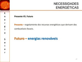 Energia SolarENERGIAS RENOVÁVEIS14Fontes de energia Renovável Sol – Energia Solar;