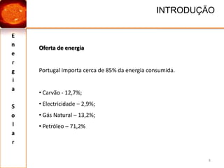  Necessidades Energéticas Internacionais.Energia SolarINTRODUÇÃO4COMPROMISSOS DE PORTUGAL Cumprir a Directiva Europeia de produção de electricidade proveniente de fontes renováveis;