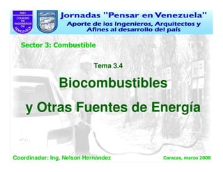 Sector 3: Combustible


                            Tema 3.4

               Biocombustibles
    y Otras Fuentes de Energía


Coordinador: Ing. Nelson Hernández     Caracas, marzo 2008
 