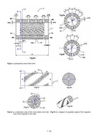 Fig.6 is a perspective view of the rotor




Fig.7a is a schematic view of the inner stator and rotor. Fig.7b is a diagram of possible angle of the magnetic
        axis of the magnets in the rotor;




                                                    1 - 38
 
