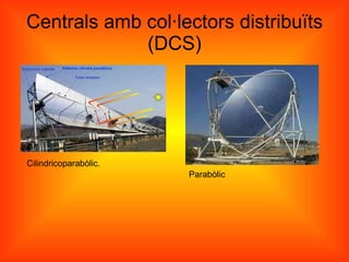 Centrals amb col·lectors distribuïts (DCS) Cilindricoparabòlic. Parabòlic 