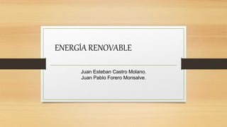 Juan Esteban Castro Molano.
Juan Pablo Forero Monsalve.
ENERGÍA RENOVABLE
 