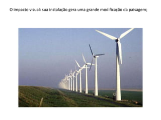O impacto visual: sua instalação gera uma grande modificação da paisagem;