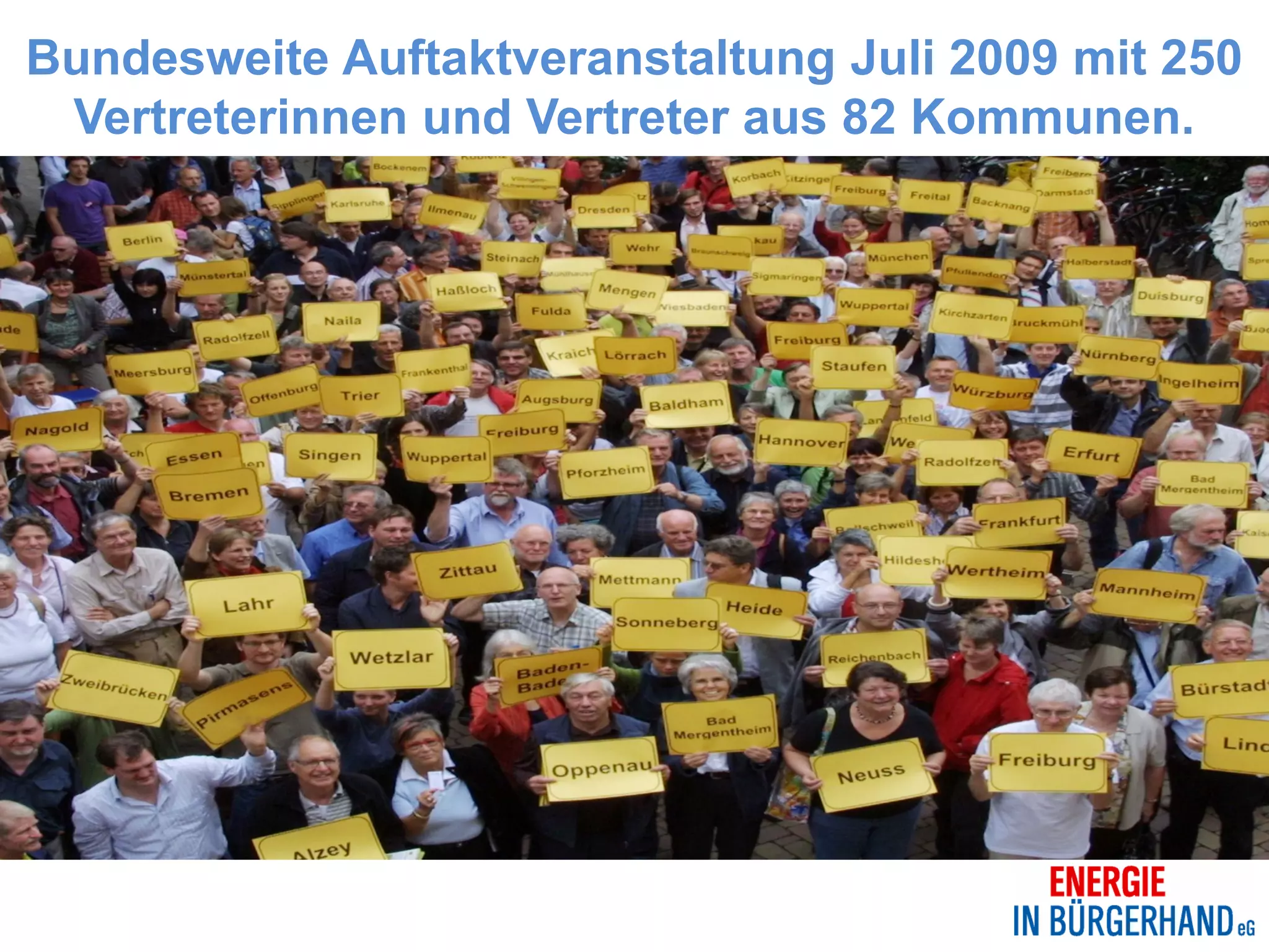 Bundesweite Auftaktveranstaltung Juli 2009 mit 250
 Vertreterinnen und Vertreter aus 82 Kommunen.
 