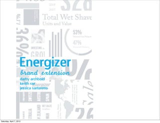 Energizer
                          brand	 extension
                      darby archbold
                      kerith rae
                      jessica sartoretto




Saturday, April 7, 2012
 