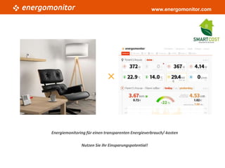 www.energomonitor.com
✕
Energiemonitoring für einen transparenten Energieverbrauch/-kosten
Nutzen Sie Ihr Einsparungspotential!
 