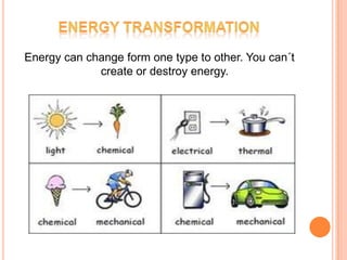 Energy can change form one type to other. You can´t
             create or destroy energy.
 