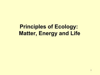 Principles of Ecology:  Matter, Energy and Life 