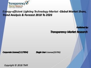 Energy-efficient Lighting Technology Market -Global Market Share,
Trend Analysis & Forecast 2018 To 2026
Published By:
Transparency Market Research
Corporate License($117954) Single User License($5795)
Copyright © 2018 TMR
 