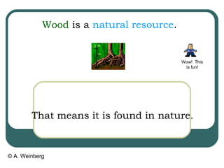 © A. Weinberg
Wood is a natural resource.
That means it is found in nature.
Wow! This
is fun!
 
