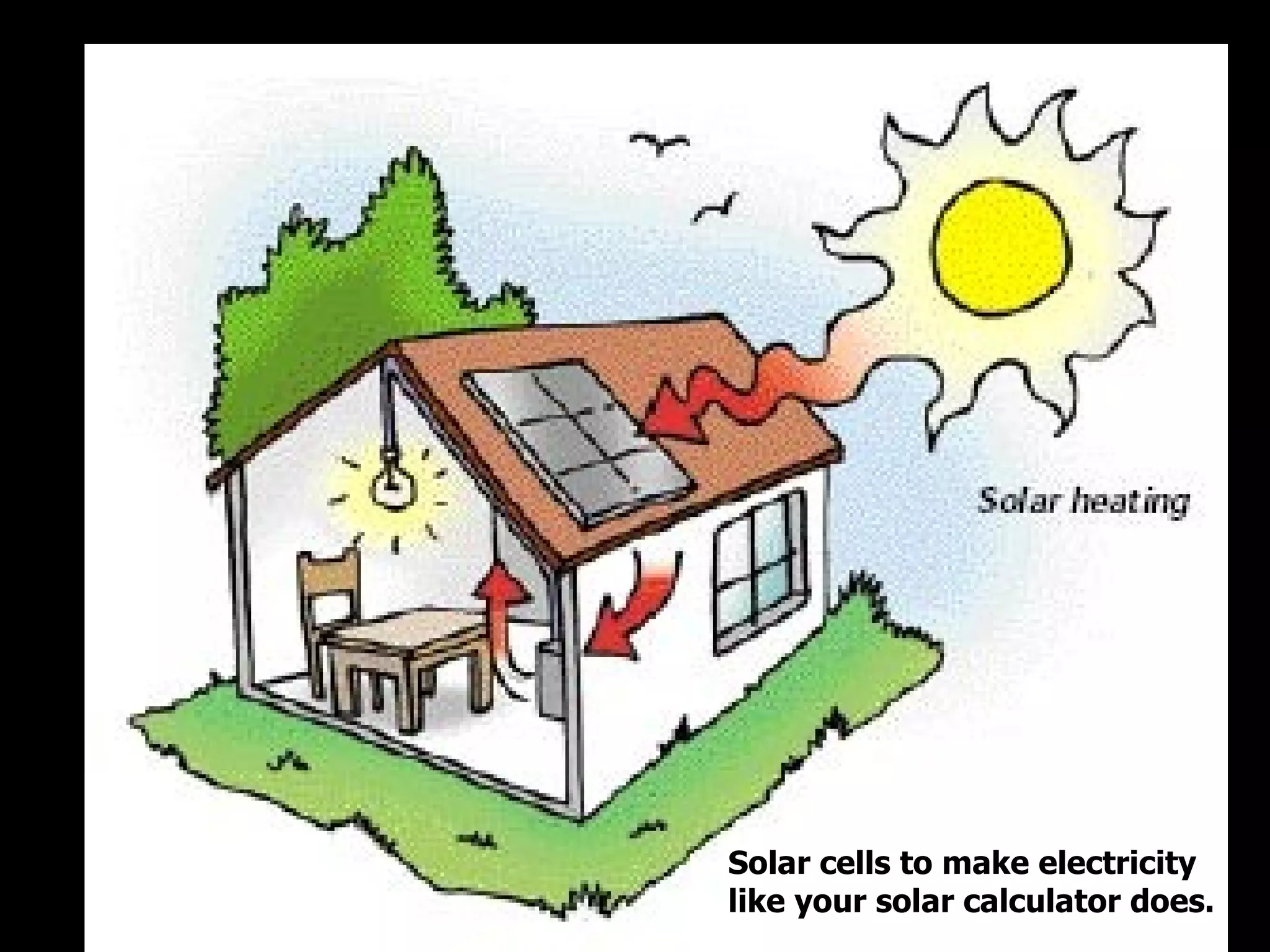 Solar cells to make electricity like your solar calculator does. 