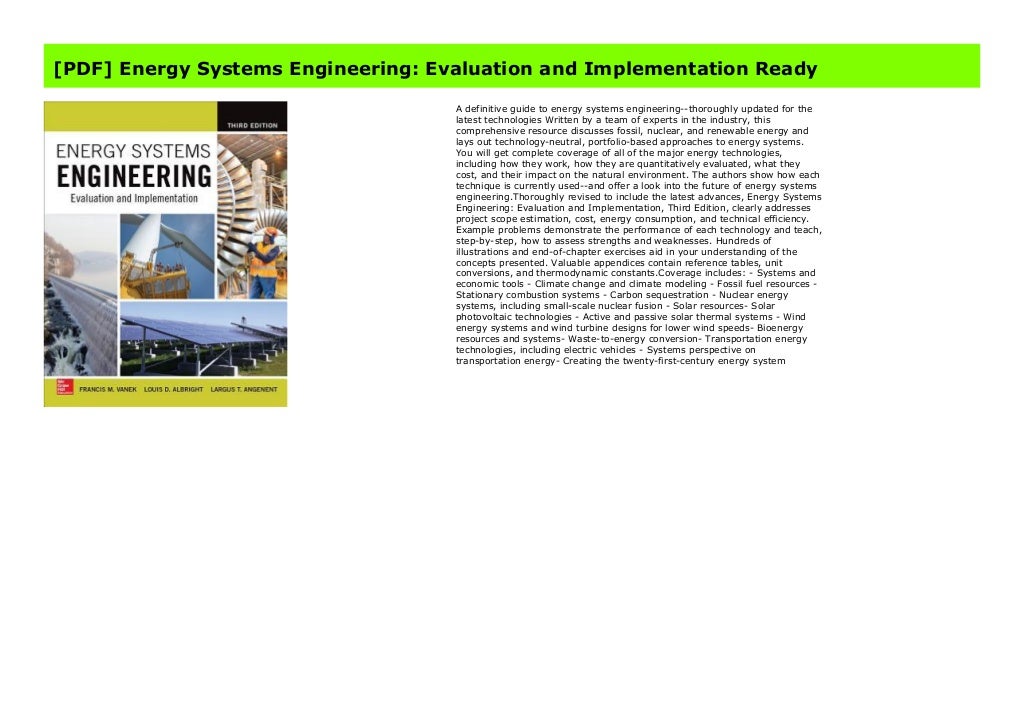 Energy Systems Engineering Evaluation And Implementation Pdf