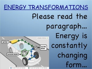 Please read the paragraph… Energy is constantly changing form… ENERGY TRANSFORMATIONS 