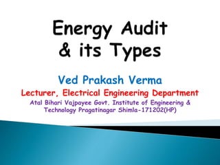 Ved Prakash Verma
Lecturer, Electrical Engineering Department
Atal Bihari Vajpayee Govt. Institute of Engineering &
Technology Pragatinagar Shimla-171202(HP)
 