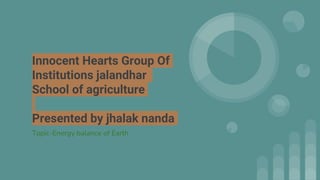 Innocent Hearts Group Of
Institutions jalandhar
School of agriculture
Presented by jhalak nanda
Topic-Energy balance of Earth
 