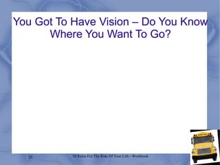 25 10 Rules For The Ride Of Your Life - Workbook
You Got To Have Vision – Do You Know
Where You Want To Go?
 