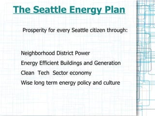 The Seattle Energy Plan Prosperity for every Seattle citizen through: ,[object Object]