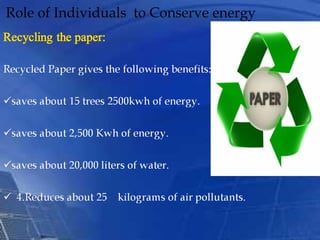 Role of Individuals to Conserve energy
 