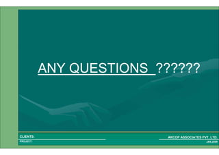 1 71PROJECT:
ARCOP ASSOCIATES PVT. LTD.CLIENTS:
JAN,2009
ANY QUESTIONS ??????
 