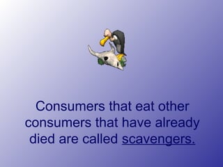 Consumers that eat other
consumers that have already
died are called scavengers.
 