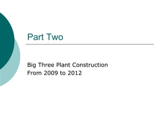 Part Two

Big Three Plant Construction
From 2009 to 2012
 