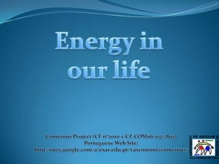 Energy in our life Comenius Project (CF nº2010-1-CZ-COM06-0377805) Portuguese Web Site:  http:/sites.google.com/a/esar.edu.pt/vascomonizcomenius/ 
