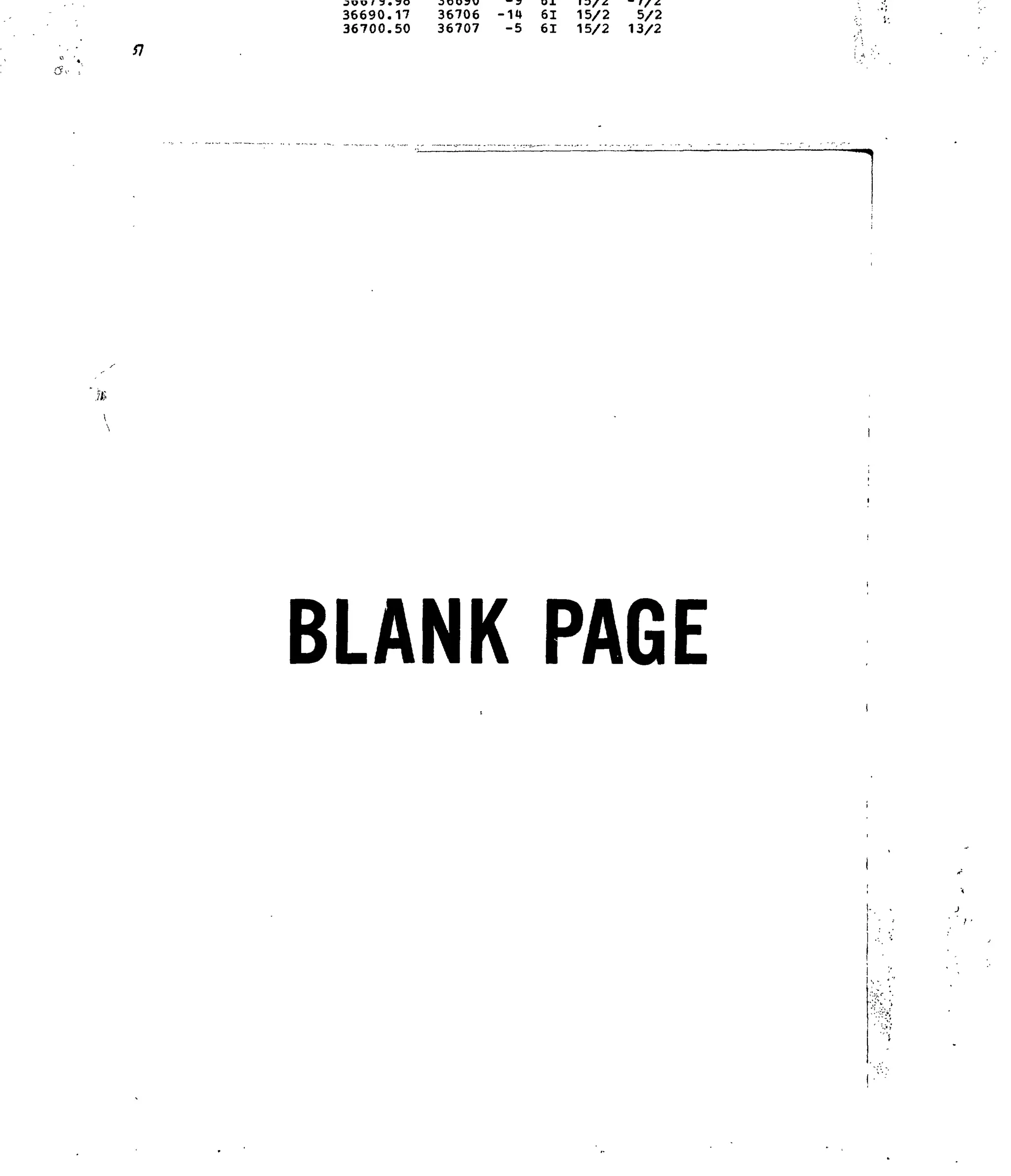 36690.17 36706 -14 61 15/2 5/2
36700.50 36707 -5 61 15/2 13/2
BLANK PAGE
J
 