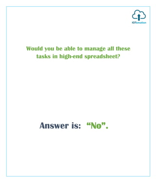 Would you be able to manage all these
tasks in high-end spreadsheet?
Answer is: “No”.
 