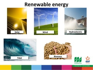 Renewable energy 
SSoolalarr HHyyddrrooeeleleccttrricic 
WWinindd 
TTididaall BBioiommaassss 
 