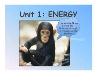 Unit 1: ENERGY
         Stop Monkey-N-ing
              around and
          Go Green already!
         P.S. I’m Mookie the
                Monkey




                               1
 
